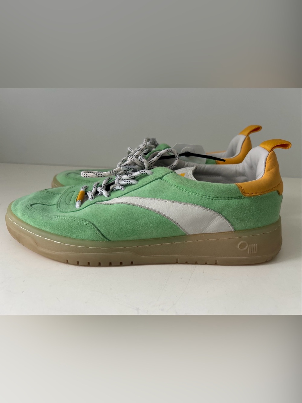 NYC CONCEPTS Suede Green Sneakers with White Stripe & Yellow Accents Size 8 - Picture 3 of 16